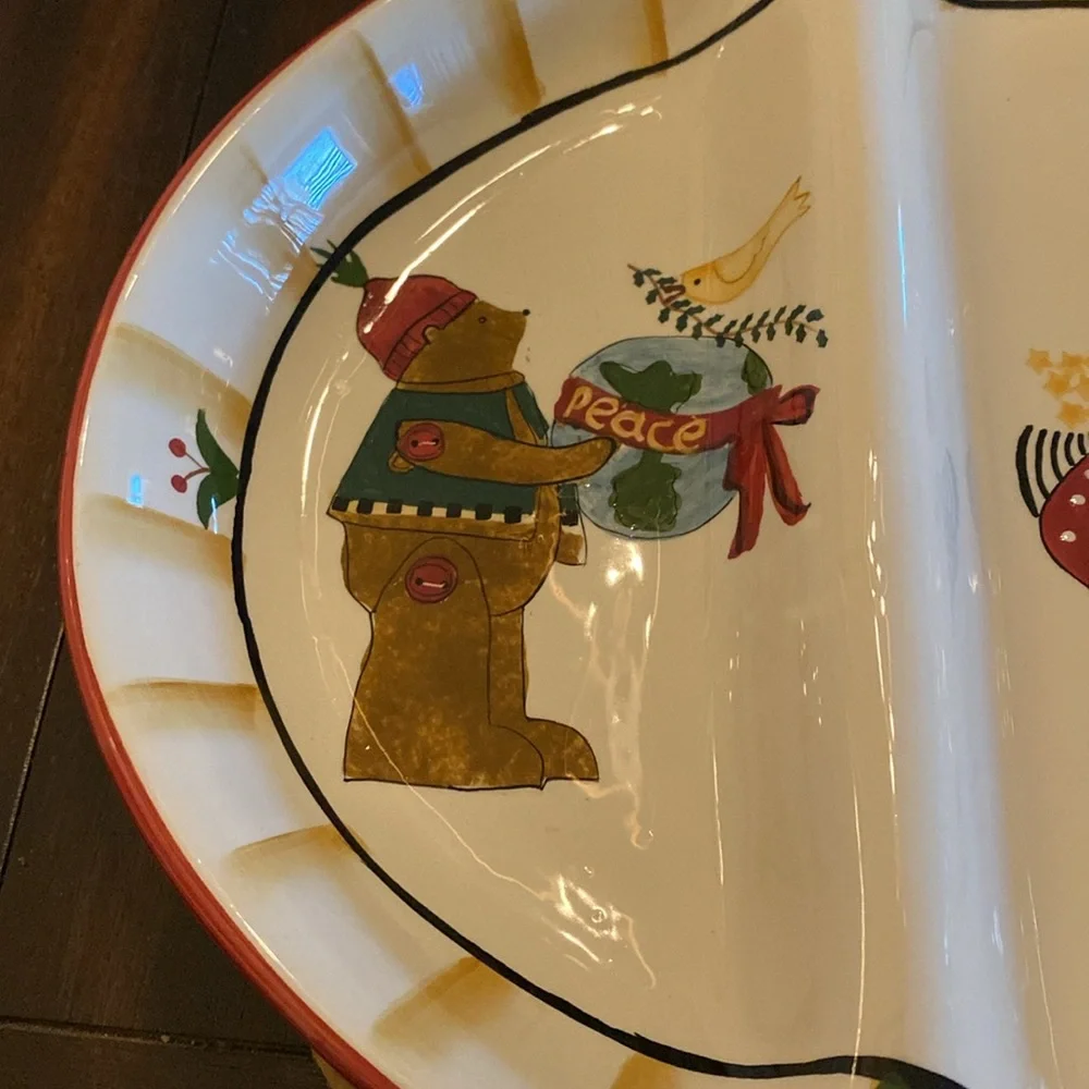 CHRISTMAS IN JULY! HTF Debbie Mumm by Sakura divided holiday serving platter